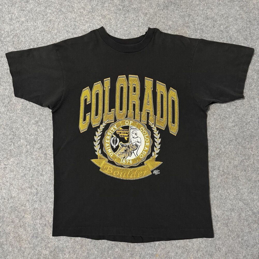 Vintage 1990s University of Colorado Boulder CU Buffaloes Crest T Shirt Size L